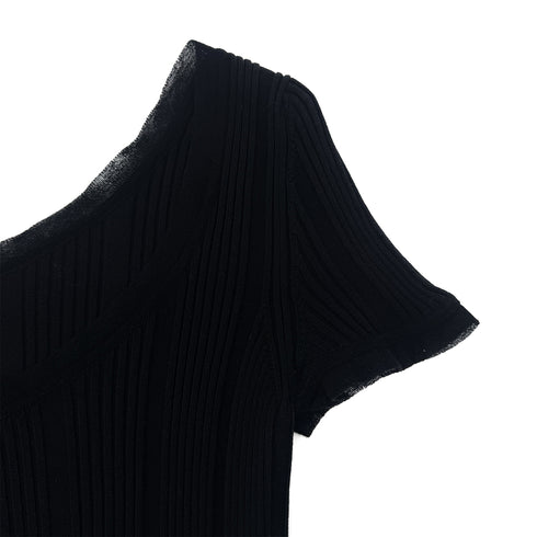 CHANEL COCO BUTTON SHORT SLEEVE KNIT TOPS BLACK COTTON 36 07P RTW 90289572