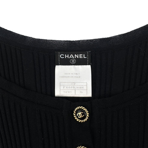 CHANEL COCO BUTTON SHORT SLEEVE KNIT TOPS BLACK COTTON 36 07P RTW 90289572