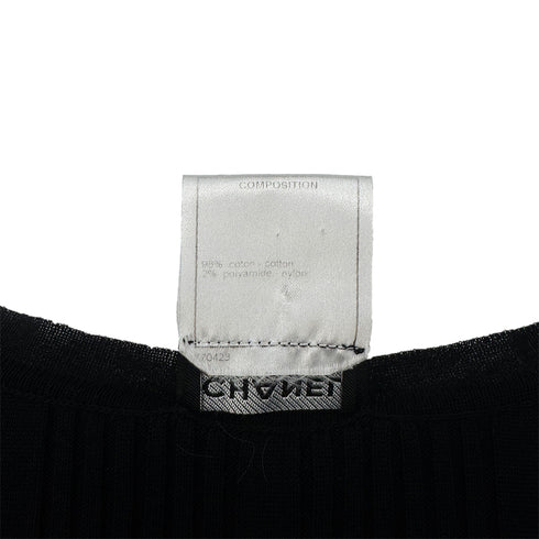 CHANEL COCO BUTTON SHORT SLEEVE KNIT TOPS BLACK COTTON 36 07P RTW 90289572