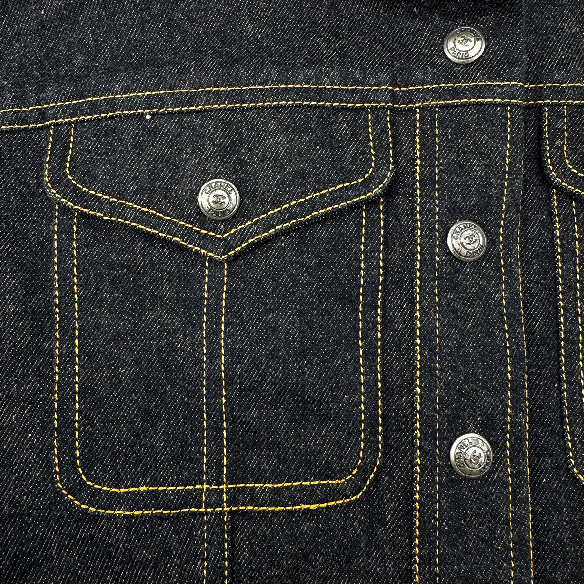 CHANEL VINTAGE COCO BUTTON DENIM SHORT JACKET NAVY COTTON 40 E97 RTW 90289573