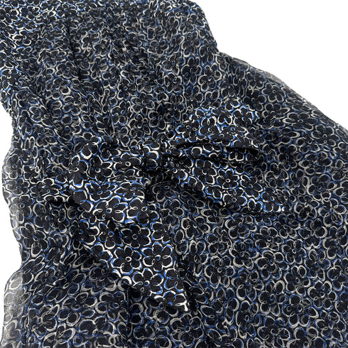 CHANEL FLORAL SLEEVELESS ROMPER COCO BUTTON RIBBON BELT BLUE SILK 34 P45 RTW 90289574