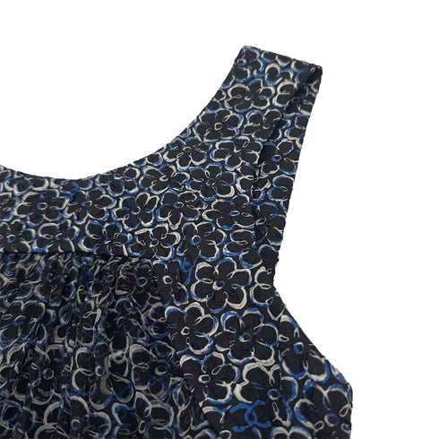 CHANEL FLORAL SLEEVELESS ROMPER COCO BUTTON RIBBON BELT BLUE SILK 34 P45 RTW 90289574