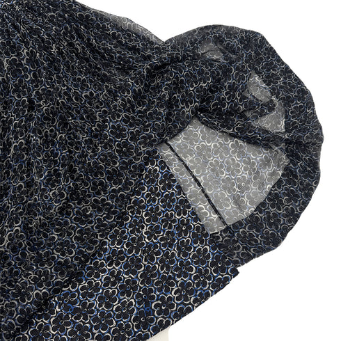 CHANEL FLORAL SLEEVELESS ROMPER COCO BUTTON RIBBON BELT BLUE SILK 34 P45 RTW 90289574