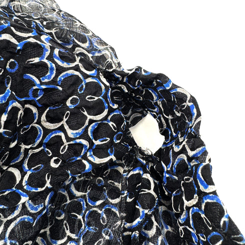 CHANEL FLORAL SLEEVELESS ROMPER COCO BUTTON RIBBON BELT BLUE SILK 34 P45 RTW 90289574