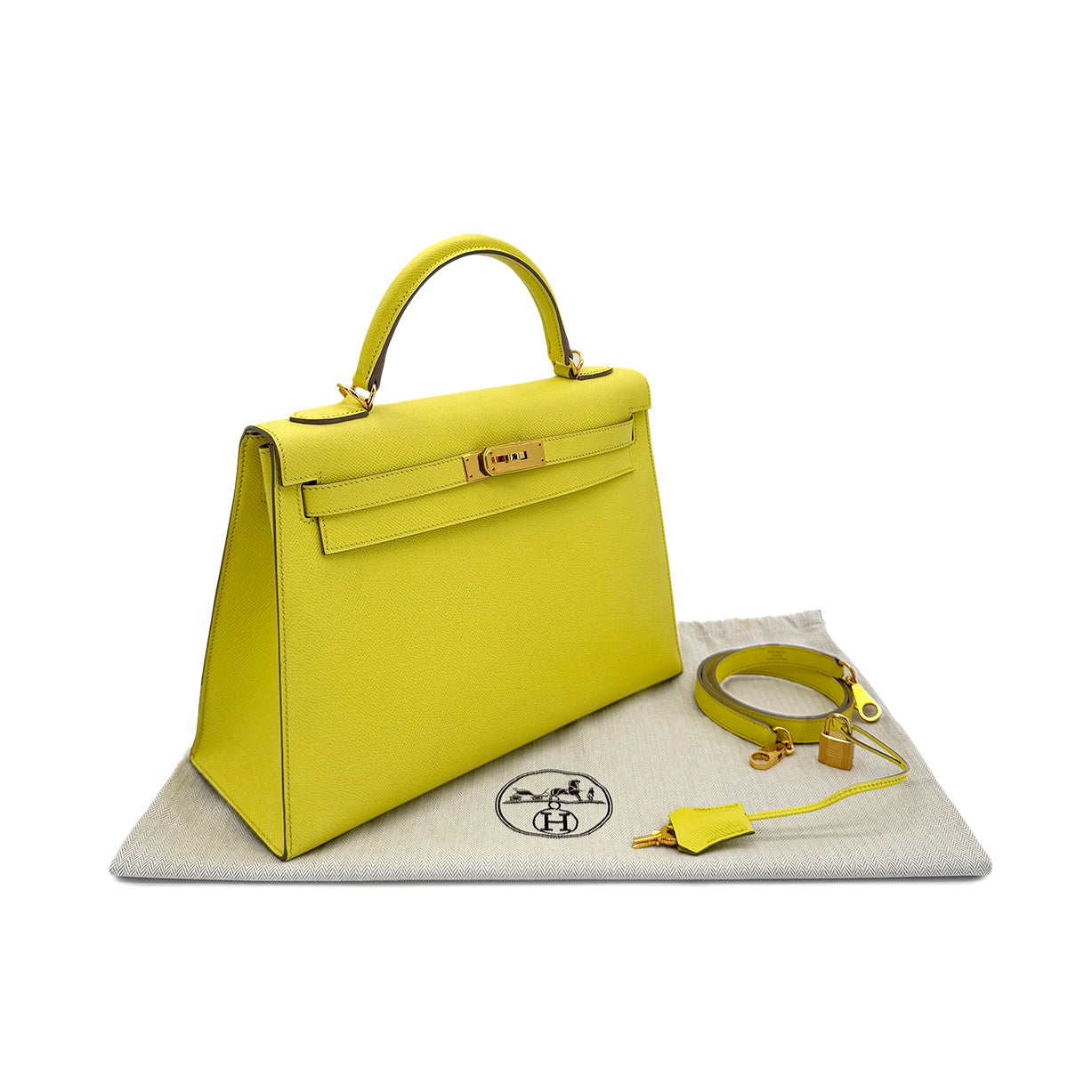 HERMES KELLY 32 SELLIER SOUFRE VEAU EPSOM HAND SHOULDER BAG □Q GHW 90290193