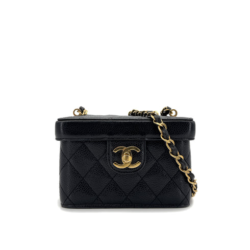 CHANEL VINTAGE CHAIN SHOULDER VANITY BAG BLACK CAVIAR SKIN 90290196