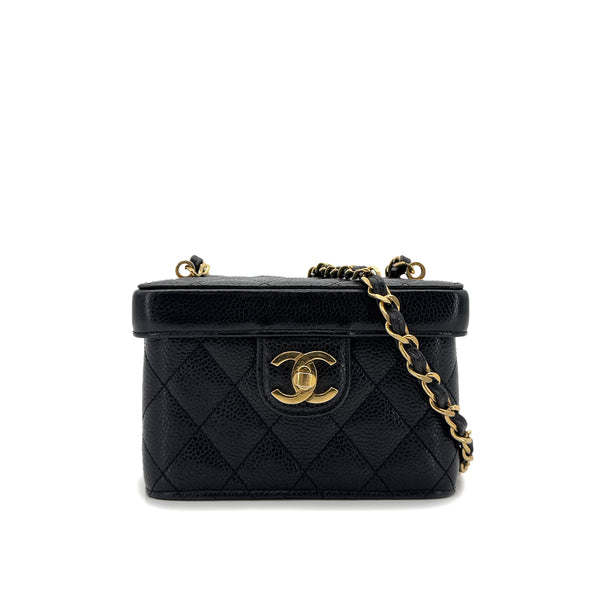 CHANEL VINTAGE CHAIN SHOULDER VANITY BAG BLACK CAVIAR SKIN 90290196