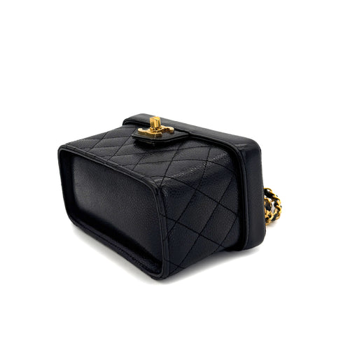CHANEL VINTAGE CHAIN SHOULDER VANITY BAG BLACK CAVIAR SKIN 90290196