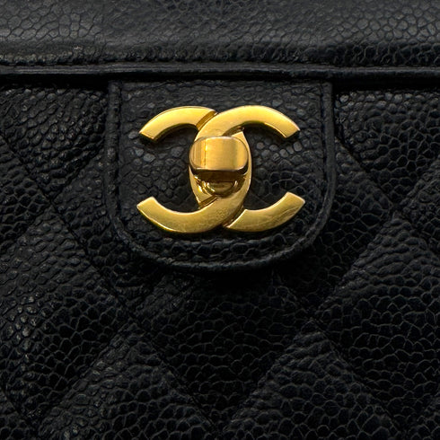 CHANEL VINTAGE CHAIN SHOULDER VANITY BAG BLACK CAVIAR SKIN 90290196