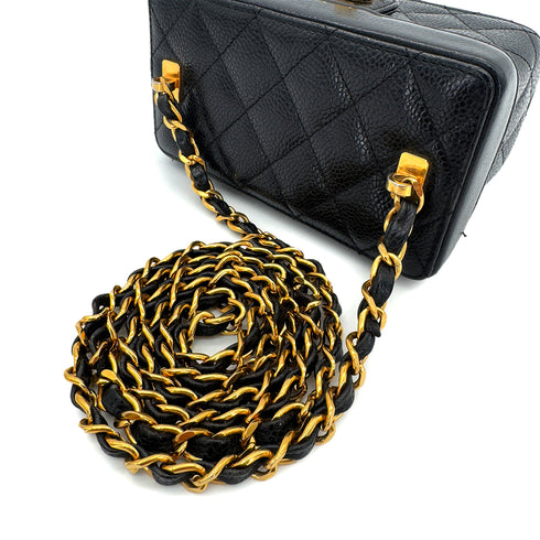CHANEL VINTAGE CHAIN SHOULDER VANITY BAG BLACK CAVIAR SKIN 90290196