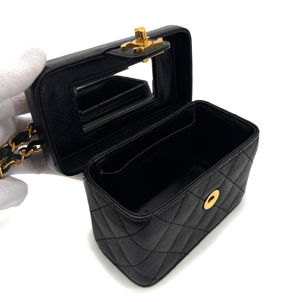 CHANEL VINTAGE CHAIN SHOULDER BANITY BAG BLACK CAVIAR SKIN 90290196