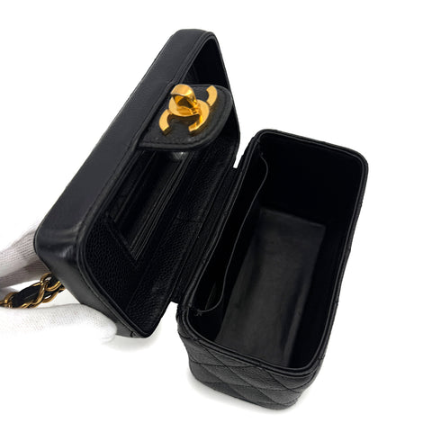 CHANEL VINTAGE CHAIN SHOULDER VANITY BAG BLACK CAVIAR SKIN 90290196