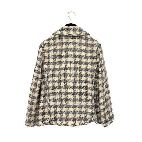 CHANEL COCO BUTTON HOUNDSTOOTH JACKET BEIGE GRAY WOOL 38 98A RTW 90290198