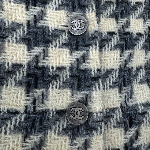 CHANEL COCO BUTTON HOUNDSTOOTH JACKET BEIGE GRAY WOOL 38 98A RTW 90290198