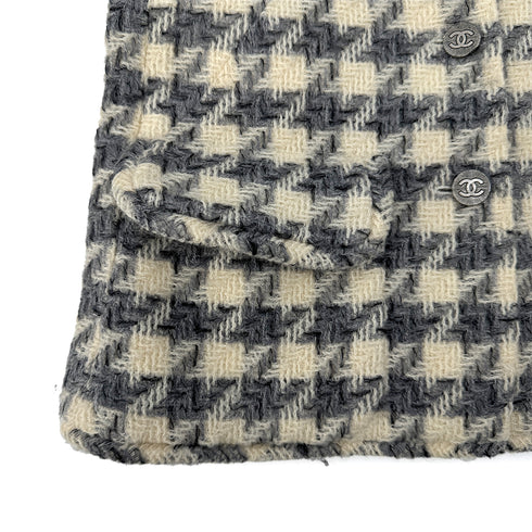 CHANEL COCO BUTTON HOUNDSTOOTH JACKET BEIGE GRAY WOOL 38 98A RTW 90290198