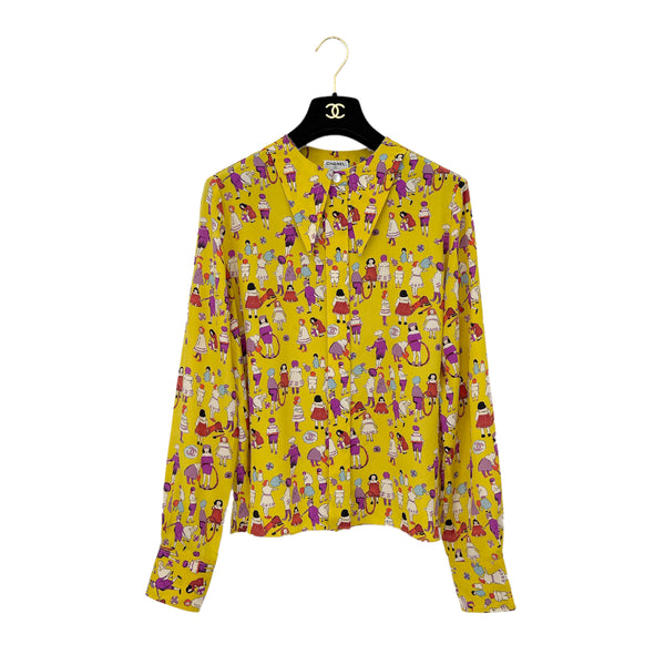 CHANEL ALL OVER PATTERN SHIRT LONG SLEEVE YELLOW SILK 40 01P RTW 90290200