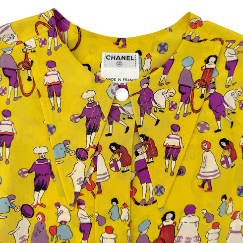 CHANEL ALL OVER PATTERN SHIRT LONG SLEEVE YELLOW SILK 40 01P RTW 90290200