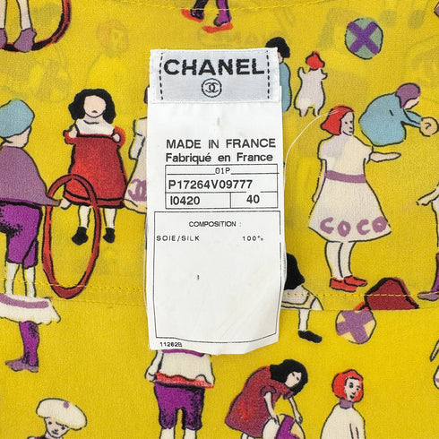 CHANEL ALL OVER PATTERN SHIRT LONG SLEEVE YELLOW SILK 40 01P RTW 90290200