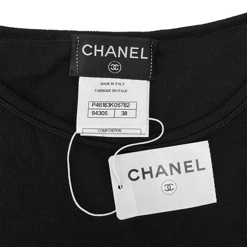 CHANEL JACQUARD CC SLEEVELESS TOPS BLACK COTTON 38 P46 RTW 90290201