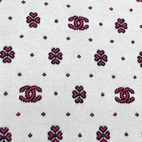 CHANEL COCOMARK LONG SLEEVE HALF ZIP POLO KNIT WHITE PINK SILK 36 P74 RTW 90290204