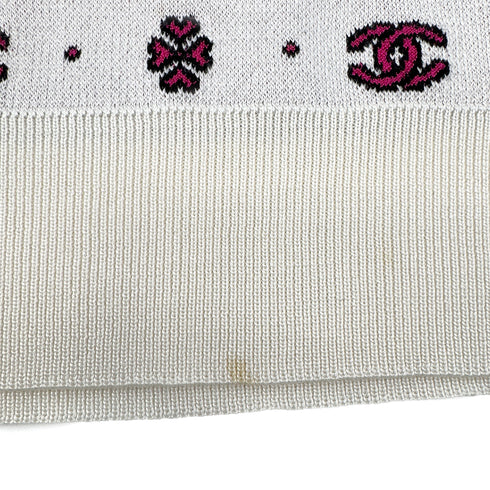 CHANEL COCOMARK LONG SLEEVE HALF ZIP POLO KNIT WHITE PINK SILK 36 P74 RTW 90290204