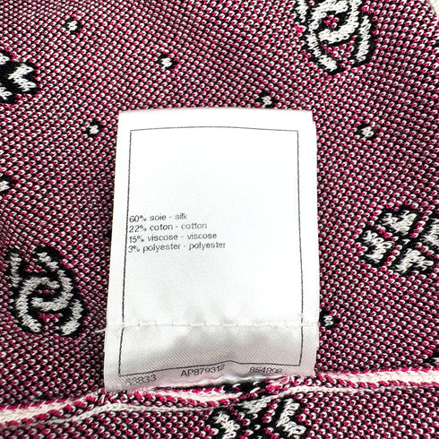 CHANEL COCOMARK LONG SLEEVE HALF ZIP POLO KNIT WHITE PINK SILK 36 P74 RTW 90290204