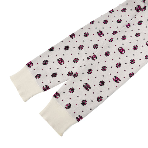 CHANEL COCOMARK LONG SLEEVE HALF ZIP POLO KNIT WHITE PINK SILK 36 P74 RTW 90290204