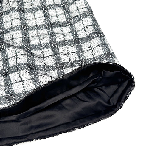 CHANEL PLAID SEQUINS DRESS WHITE BLACK POLYESTER 36 17K RTW 90290205