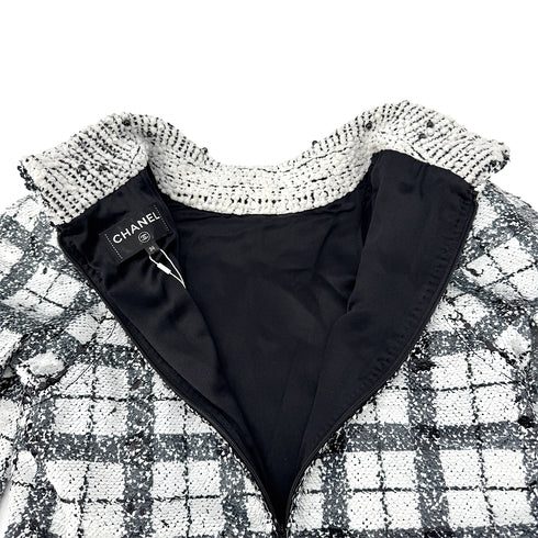 CHANEL PLAID SEQUINS DRESS WHITE BLACK POLYESTER 36 17K RTW 90290205
