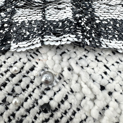 CHANEL PLAID SEQUINS DRESS WHITE BLACK POLYESTER 36 17K RTW 90290205