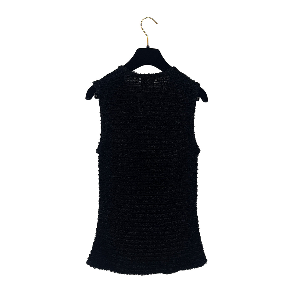 CHANEL SLEEVELESS TOPS COCO BUTTON FAUX PEARL BLACK NYLON 38 P46 RTW 90290206
