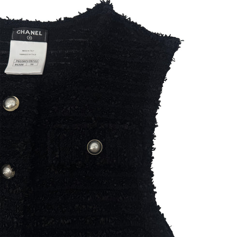 CHANEL SLEEVELESS TOPS COCO BUTTON FAUX PEARL BLACK NYLON 38 P46 RTW 90290206 - PURPOSE