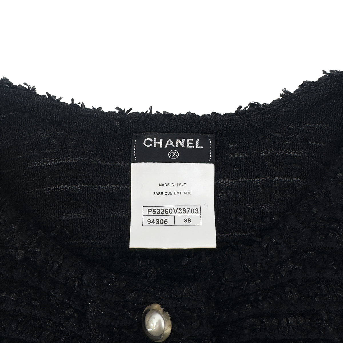 CHANEL SLEEVELESS TOPS COCO BUTTON FAUX PEARL BLACK NYLON 38 P46 RTW 90290206