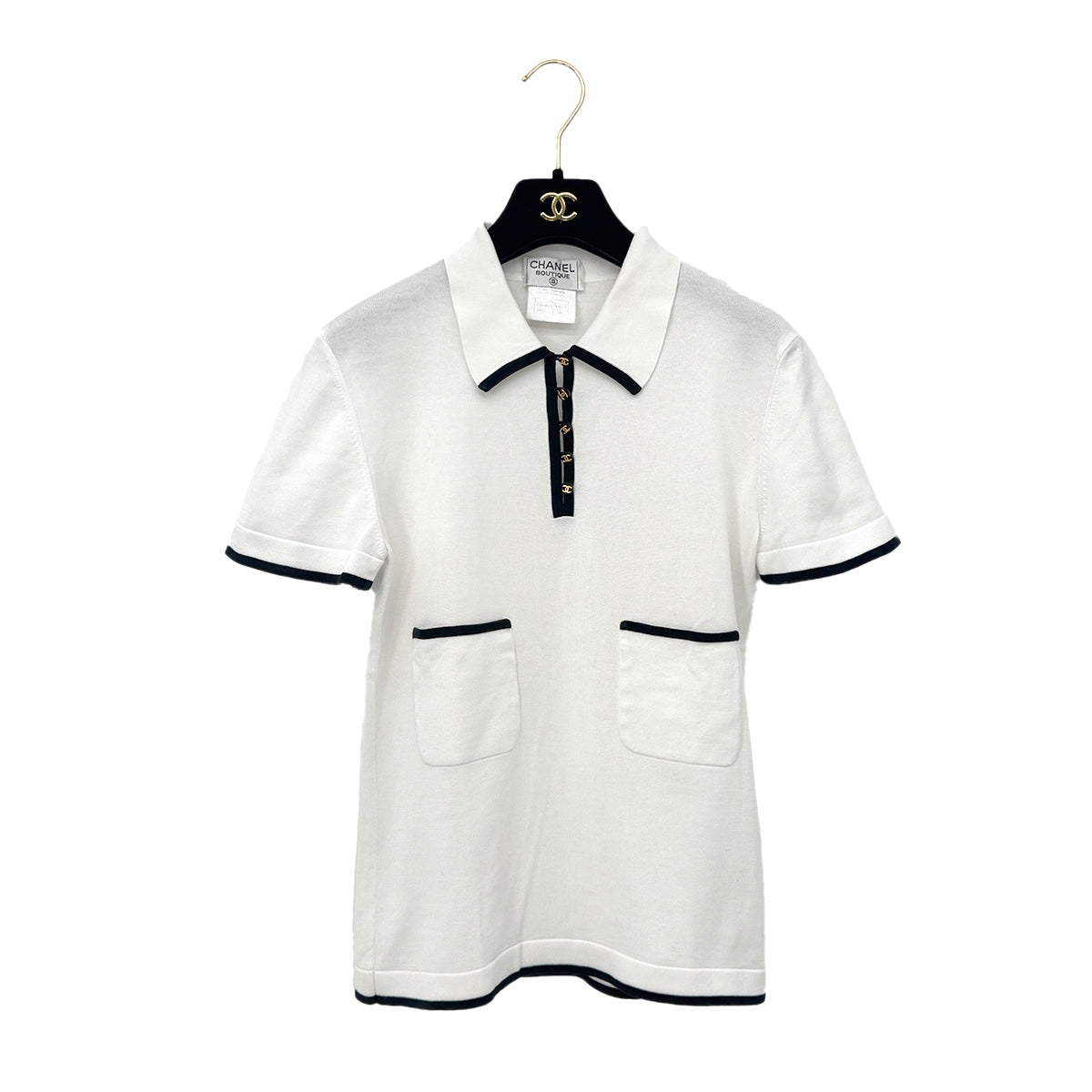 CHANEL COCOBUTTON BICOLOR POLO SHIRT WHITE BLACK COTTON 38 96C RTW 90290210