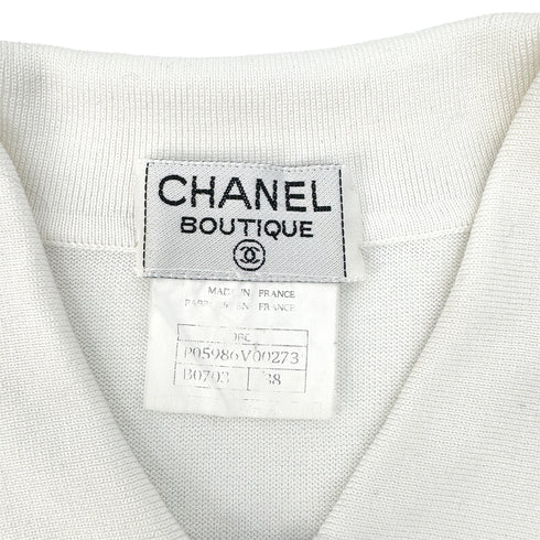 CHANEL VINTAGE COCOBUTTON BICOLOR POLO SHIRT WHITE BLACK COTTON 38 96C RTW 90290210