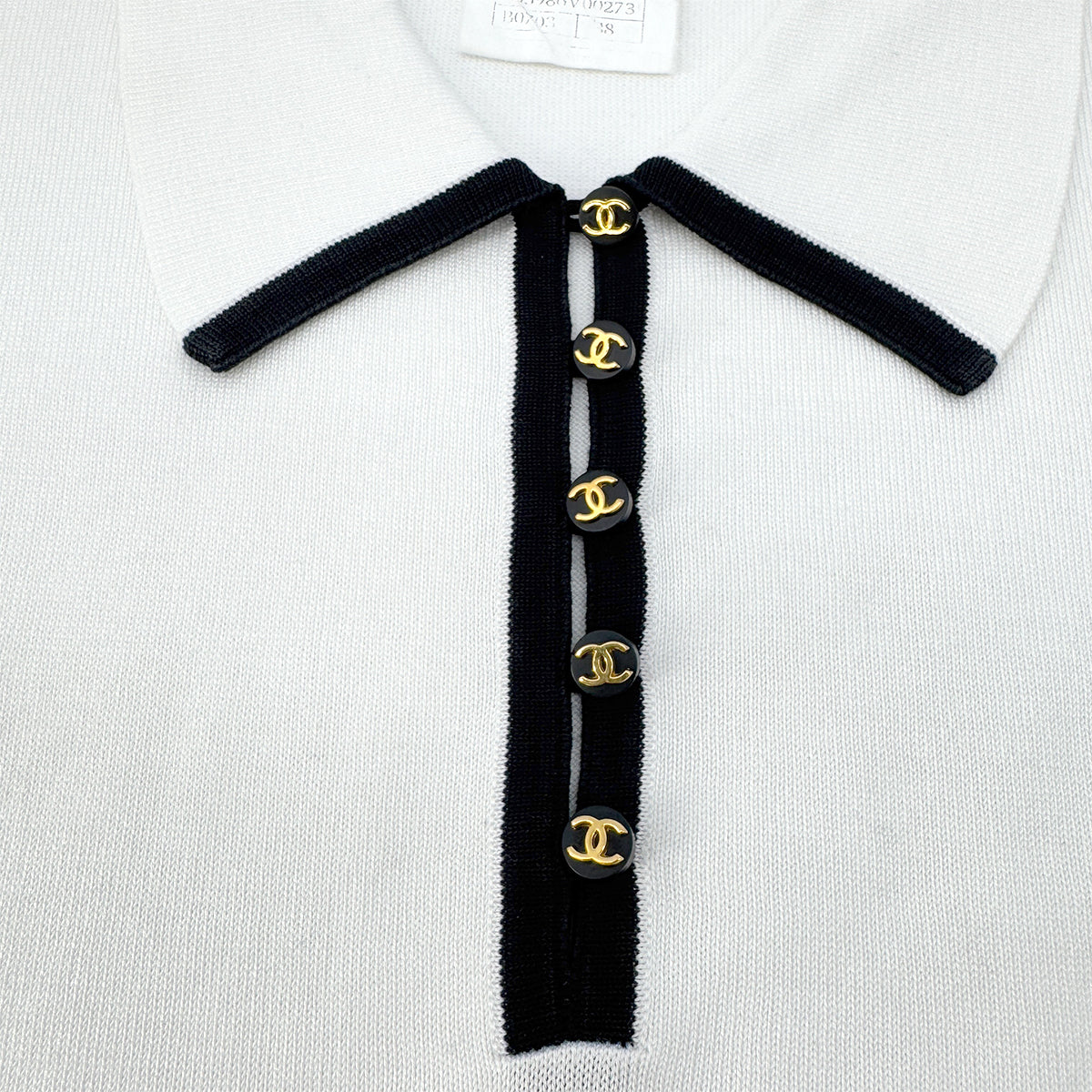 CHANEL COCOBUTTON BICOLOR POLO SHIRT WHITE BLACK COTTON 38 96C RTW 90290210