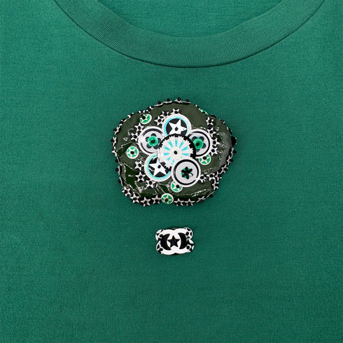 CHANEL SHORT SLEEVE TOPS COCOMARK STAR CORSAGE GREEN COTTON 36 P37 RTW 90290211