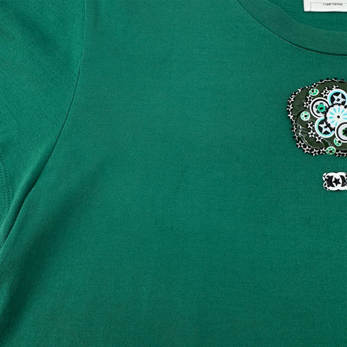 CHANEL SHORT SLEEVE TOPS COCOMARK STAR CORSAGE GREEN COTTON 36 P37 RTW 90290211