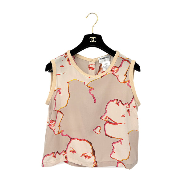 CHANEL VINTAGE MADEMOISELLE SLEEVELESS TOPS BEIGE WOOL 42 00S RTW 90290212