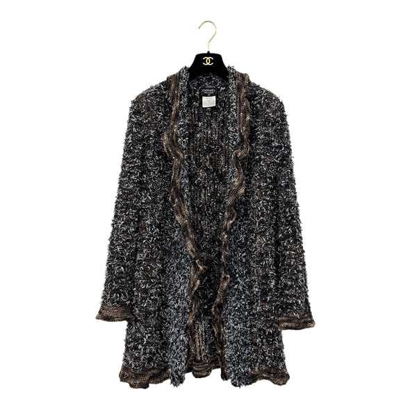 CHANEL VINTAGE LONG CARDIGAN COAT BROWN GRAY NYLON 38 97A RTW 90290213