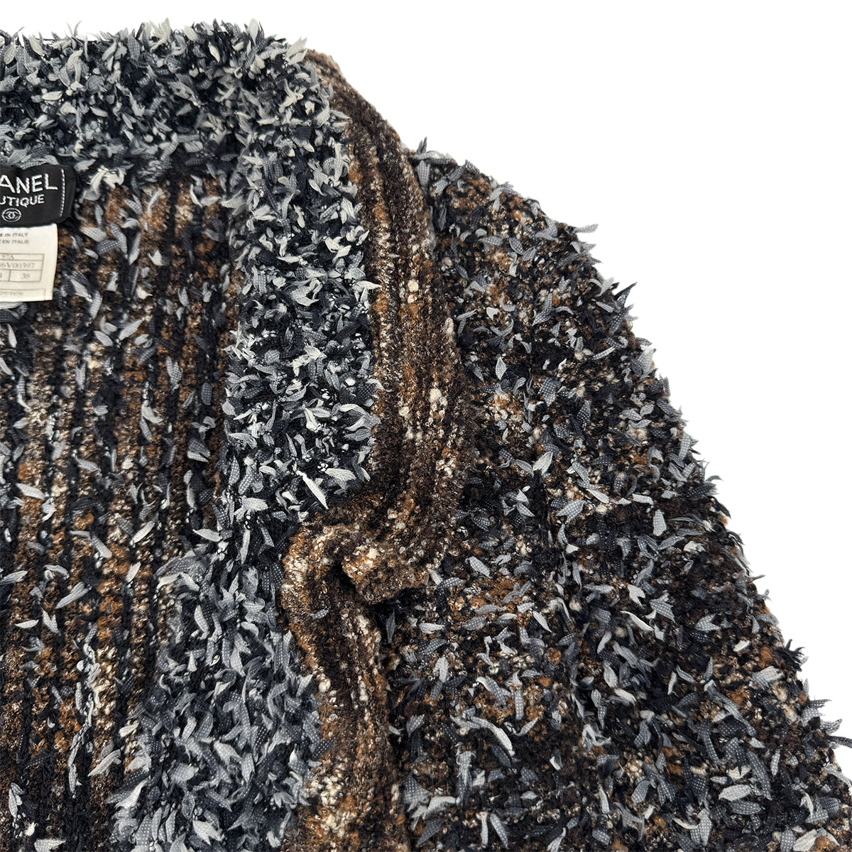 CHANEL VINTAGE LONG CARDIGAN COAT BROWN GRAY NYLON 38 97A RTW 90290213