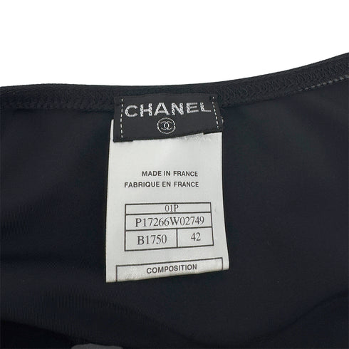 CHANEL COCOMARK CLOVER HALTER NECK SWIM WEAR DRESS BLACK NYLON 42 01P RTW 90290214