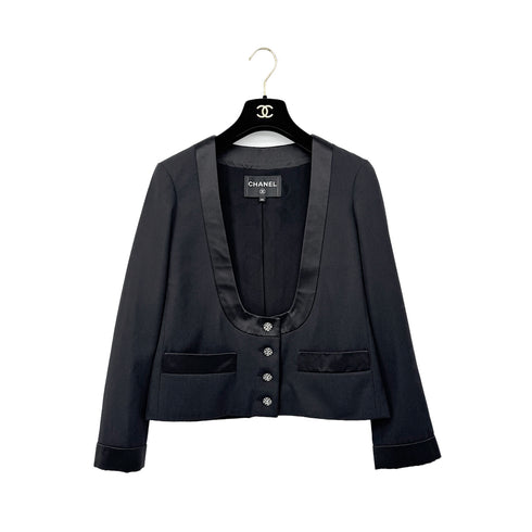 CHANEL COCO BUTTON JACKET BLACK WOOL 34 P73 RTW 90290215