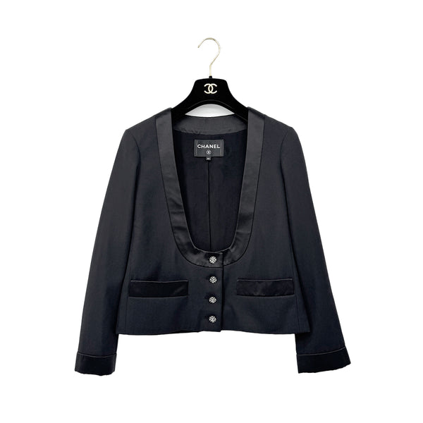 CHANEL COCO BUTTON JACKET BLACK WOOL 34 P73 RTW 90290215