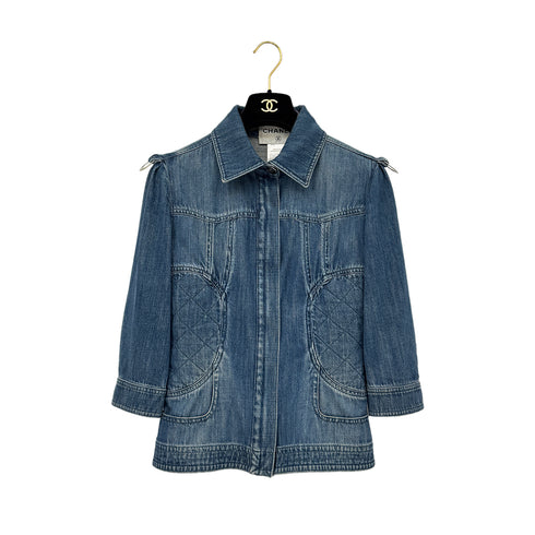 CHANEL MATELASSE COCO BUTTON DENIM ZIP UP JACKET BLUE COTTON 38 08P RTW 90290217