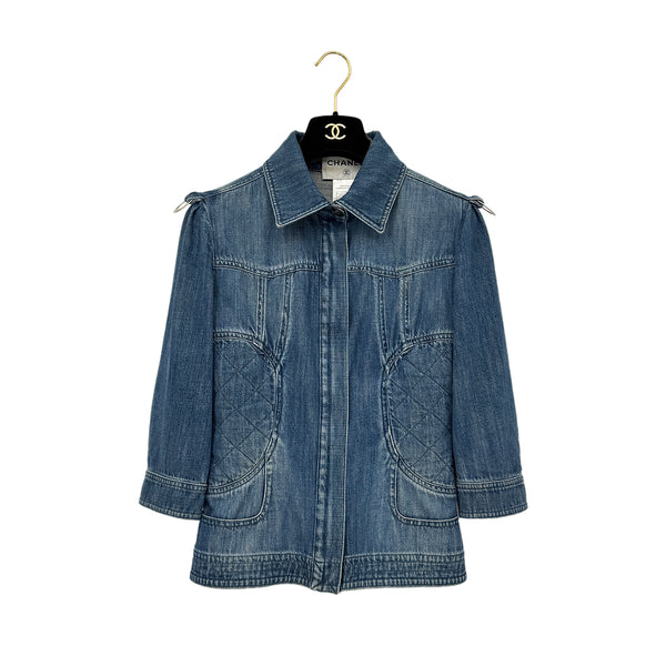 CHANEL MATELASSE COCO BUTTON DENIM ZIP UP JACKET BLUE COTTON 38 08P RTW 90290217