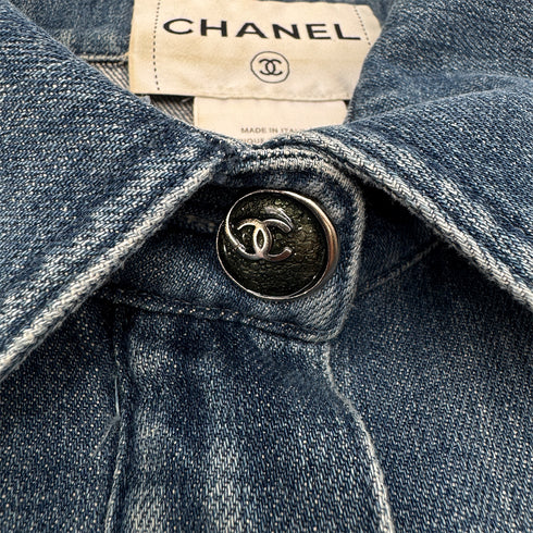 CHANEL MATELASSE COCO BUTTON DENIM ZIP UP JACKET BLUE COTTON 38 08P RTW 90290217