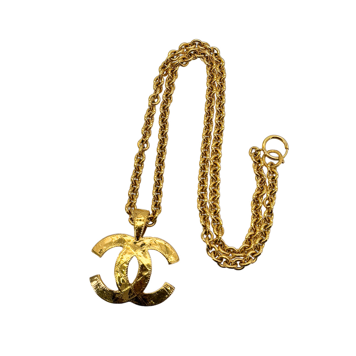 CHANEL VINTAGE NECKLACE COCOMARK MATELASSE GOLD ACCESSORY 94P 90290300
