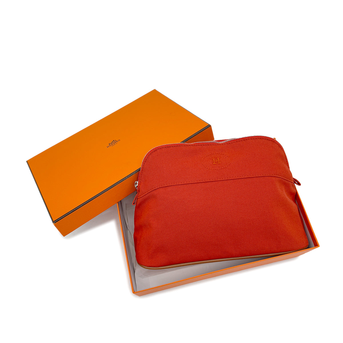 HERMES BOLIDE POUCH 25 FEU ORANGE COTTON 90290302