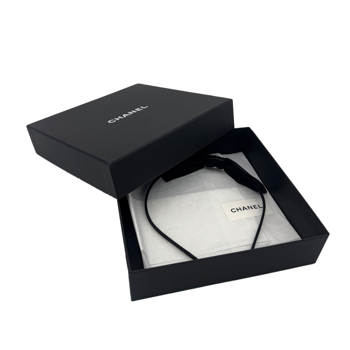 CHANEL HEADBAND COCOMARK RIBBON BLACK SILK HAIR ACCESSORY 23P 90290305